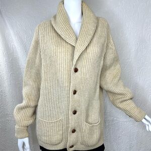 Brooks Brothers 60s VTG Scottish Shetland Wool Cardigan Pockets Leather Buttons